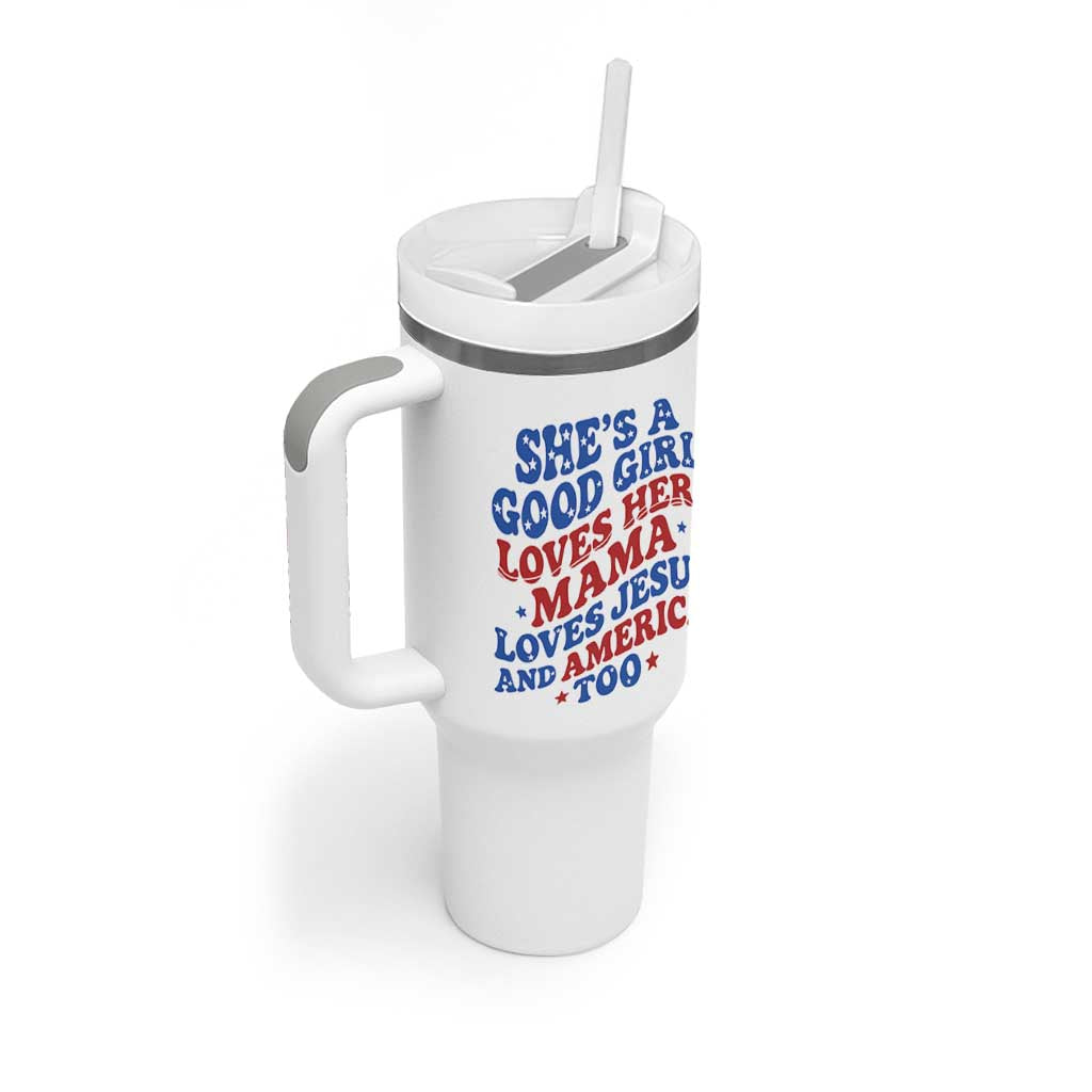 Good Girl Loves Mama Jesus and America Tumbler With Handle Retro Patriotic 4th of July USA - Wonder Print Shop