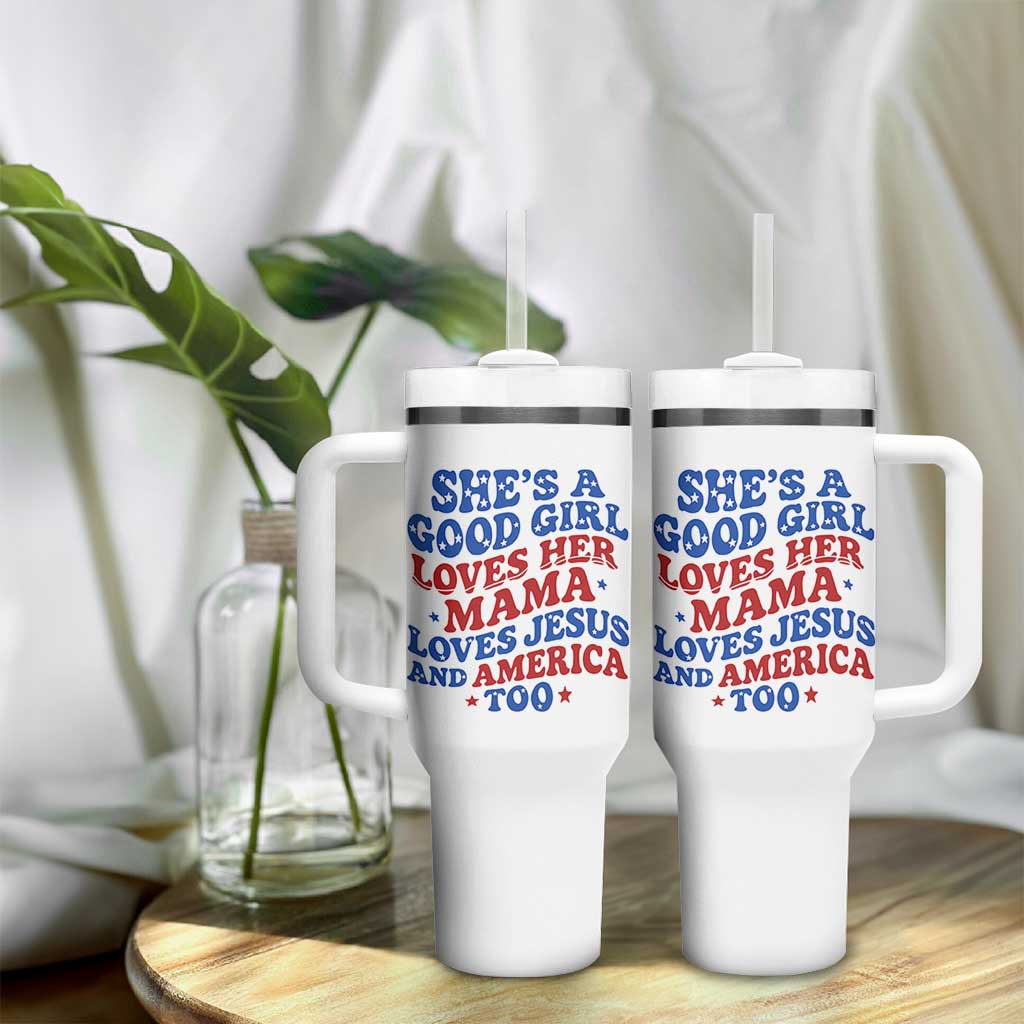 Good Girl Loves Mama Jesus and America Tumbler With Handle Retro Patriotic 4th of July USA - Wonder Print Shop