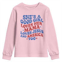 Good Girl Loves Mama Jesus and America Youth Sweatshirt Retro Patriotic 4th of July USA - Wonder Print Shop