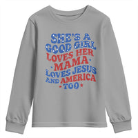 Good Girl Loves Mama Jesus and America Youth Sweatshirt Retro Patriotic 4th of July USA - Wonder Print Shop
