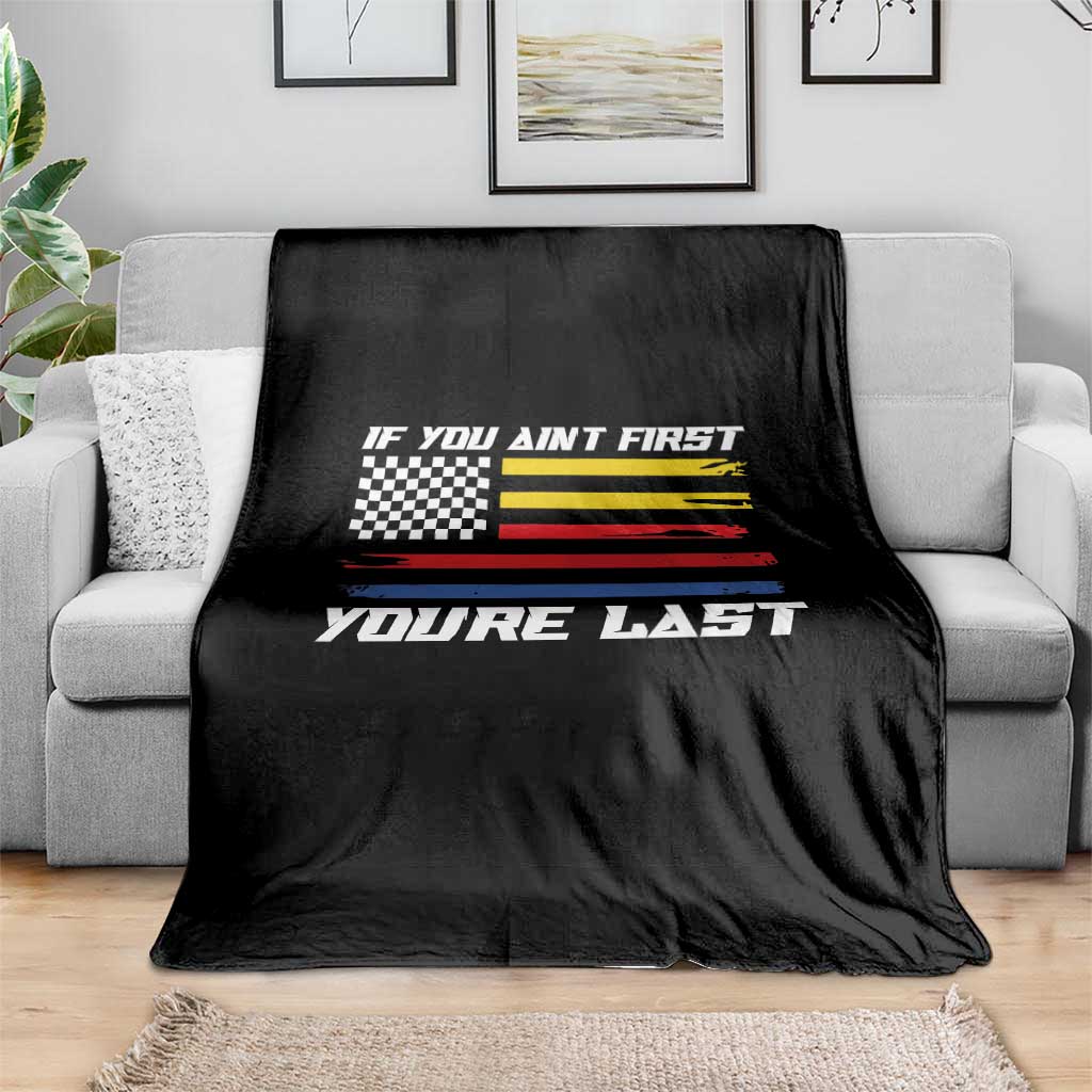 US Flag Car Racing Throw Blanket If You Aint First Youre Last Checkered Flag - Wonder Print Shop