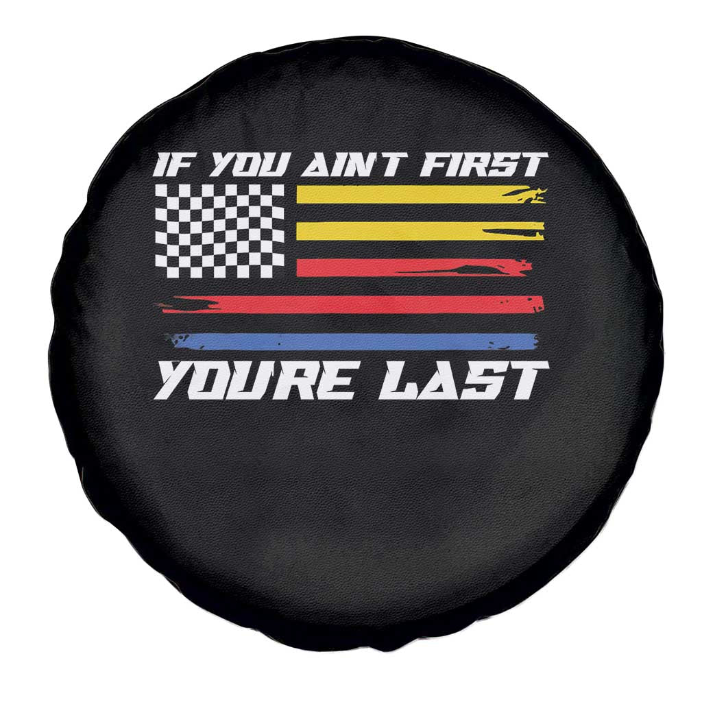 US Flag Car Racing Spare Tire Cover If You Aint First Youre Last Checkered Flag - Wonder Print Shop
