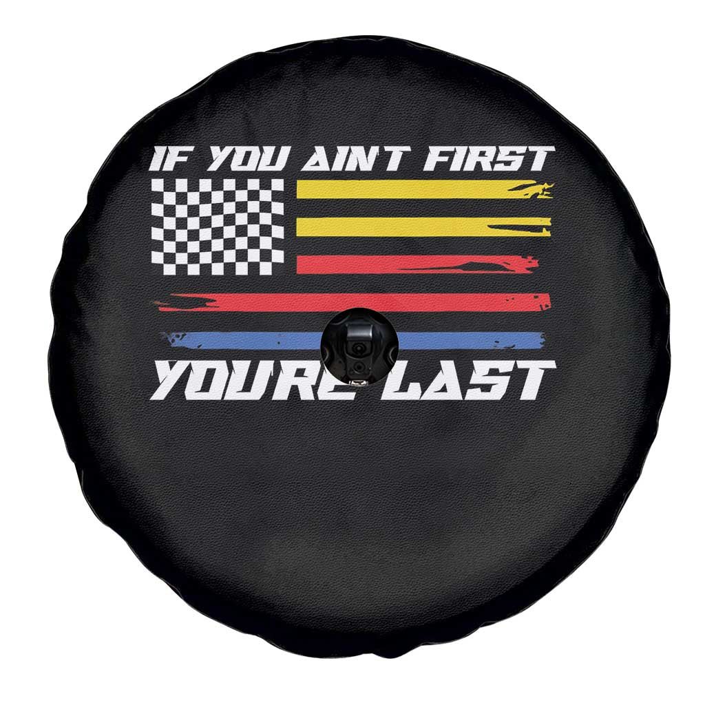 US Flag Car Racing Spare Tire Cover If You Aint First Youre Last Checkered Flag - Wonder Print Shop