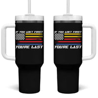 US Flag Car Racing Tumbler With Handle If You Aint First Youre Last Checkered Flag - Wonder Print Shop