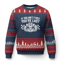 Car Racing Ugly Christmas Sweater If You Aint First Youre Last Checkered Flag - Wonder Print Shop