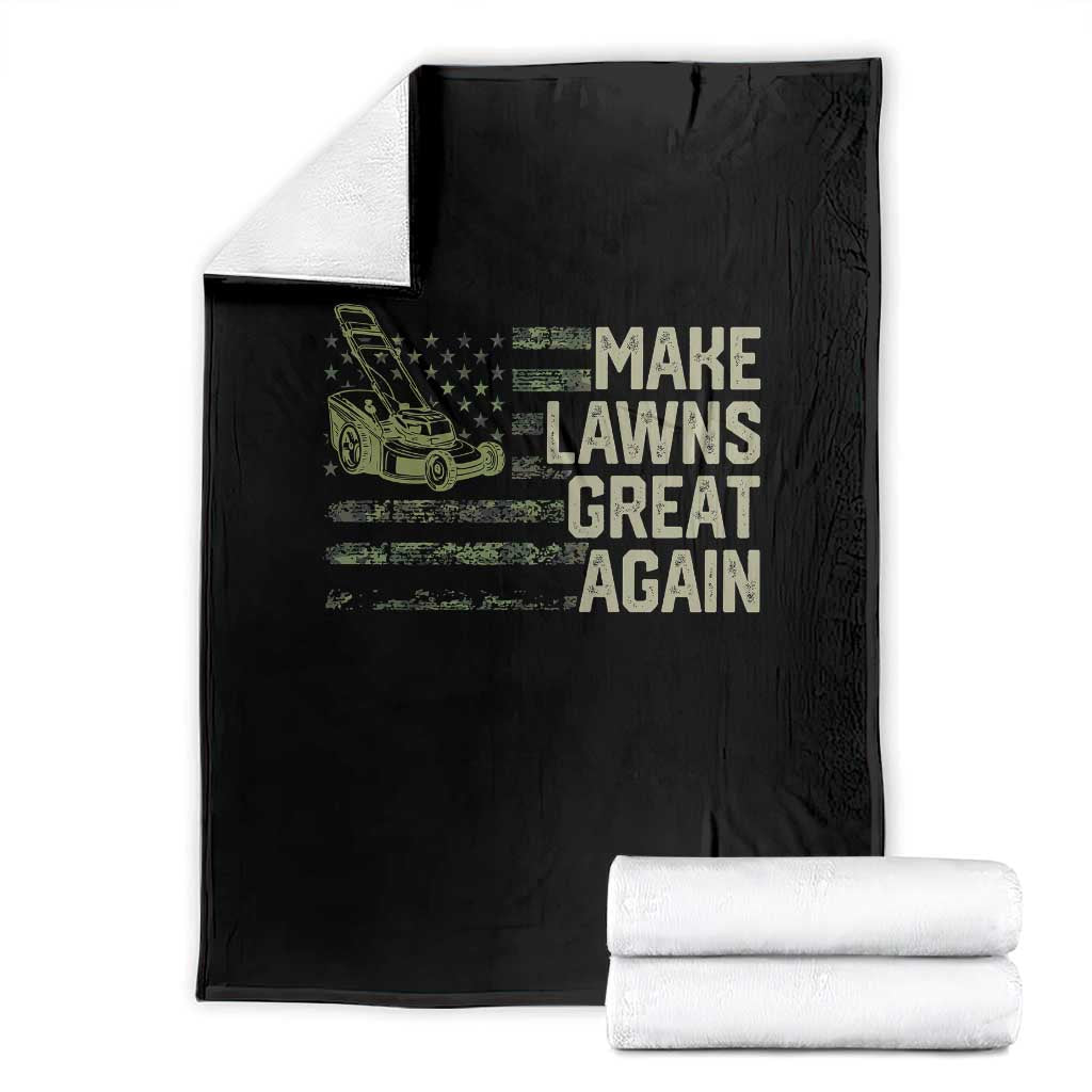 Funny Lawn Mower Dad Gardener Throw Blanket Make Lawns Great Again Fathers Day American Flag - Wonder Print Shop
