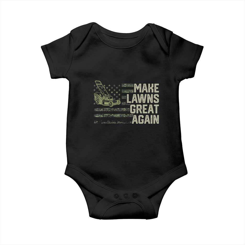 Funny Lawn Mower Dad Gardener Baby Onesie Make Lawns Great Again Fathers Day American Flag - Wonder Print Shop