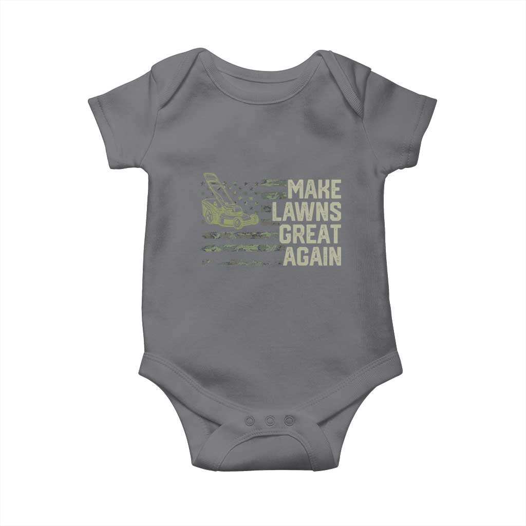 Funny Lawn Mower Dad Gardener Baby Onesie Make Lawns Great Again Fathers Day American Flag - Wonder Print Shop
