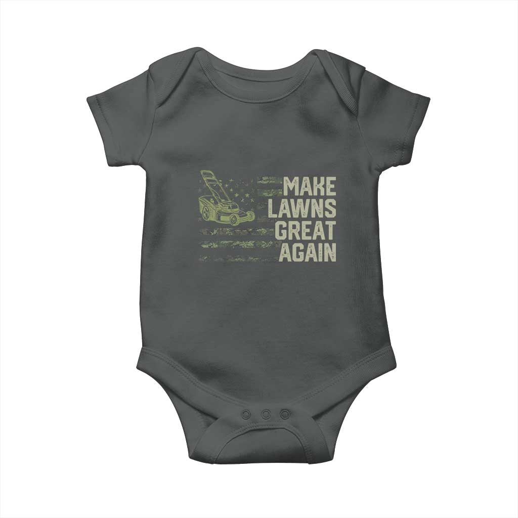 Funny Lawn Mower Dad Gardener Baby Onesie Make Lawns Great Again Fathers Day American Flag - Wonder Print Shop
