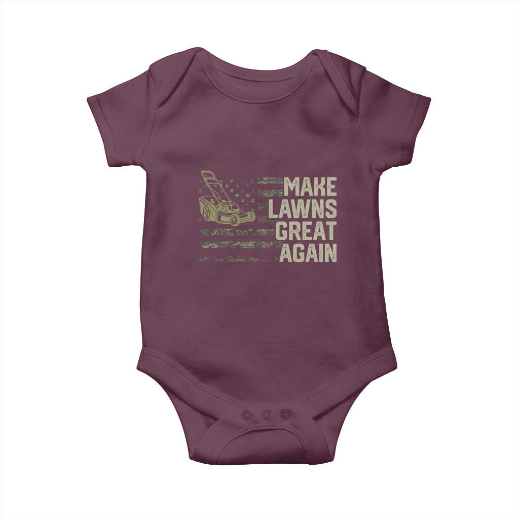 Funny Lawn Mower Dad Gardener Baby Onesie Make Lawns Great Again Fathers Day American Flag - Wonder Print Shop
