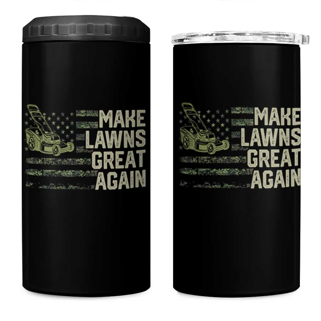 Funny Lawn Mower Dad Gardener 4 in 1 Can Cooler Tumbler Make Lawns Great Again Fathers Day American Flag - Wonder Print Shop