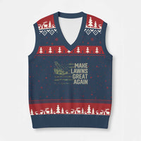Funny Lawn Mower Dad Gardener V-Neck Knit Sweater Vest Make Lawns Great Again Fathers Day American Flag - Wonder Print Shop