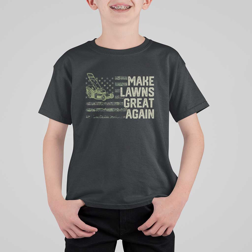 Funny Lawn Mower Dad Gardener T Shirt For Kid Make Lawns Great Again Fathers Day American Flag - Wonder Print Shop