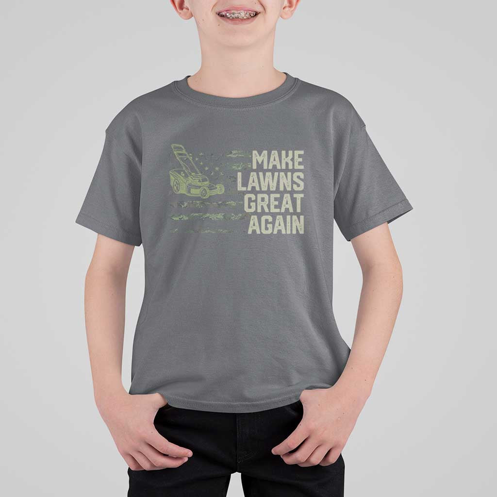 Funny Lawn Mower Dad Gardener T Shirt For Kid Make Lawns Great Again Fathers Day American Flag - Wonder Print Shop