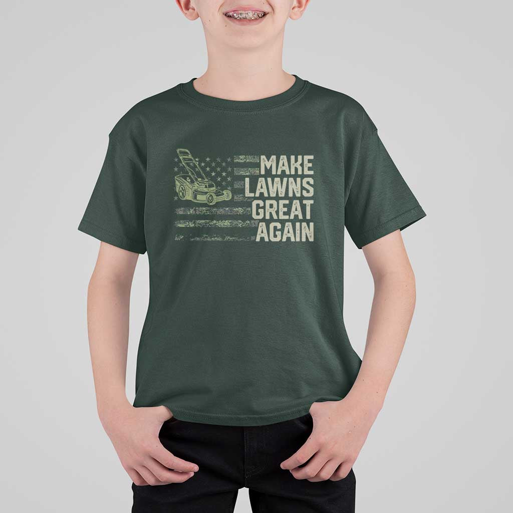 Funny Lawn Mower Dad Gardener T Shirt For Kid Make Lawns Great Again Fathers Day American Flag - Wonder Print Shop