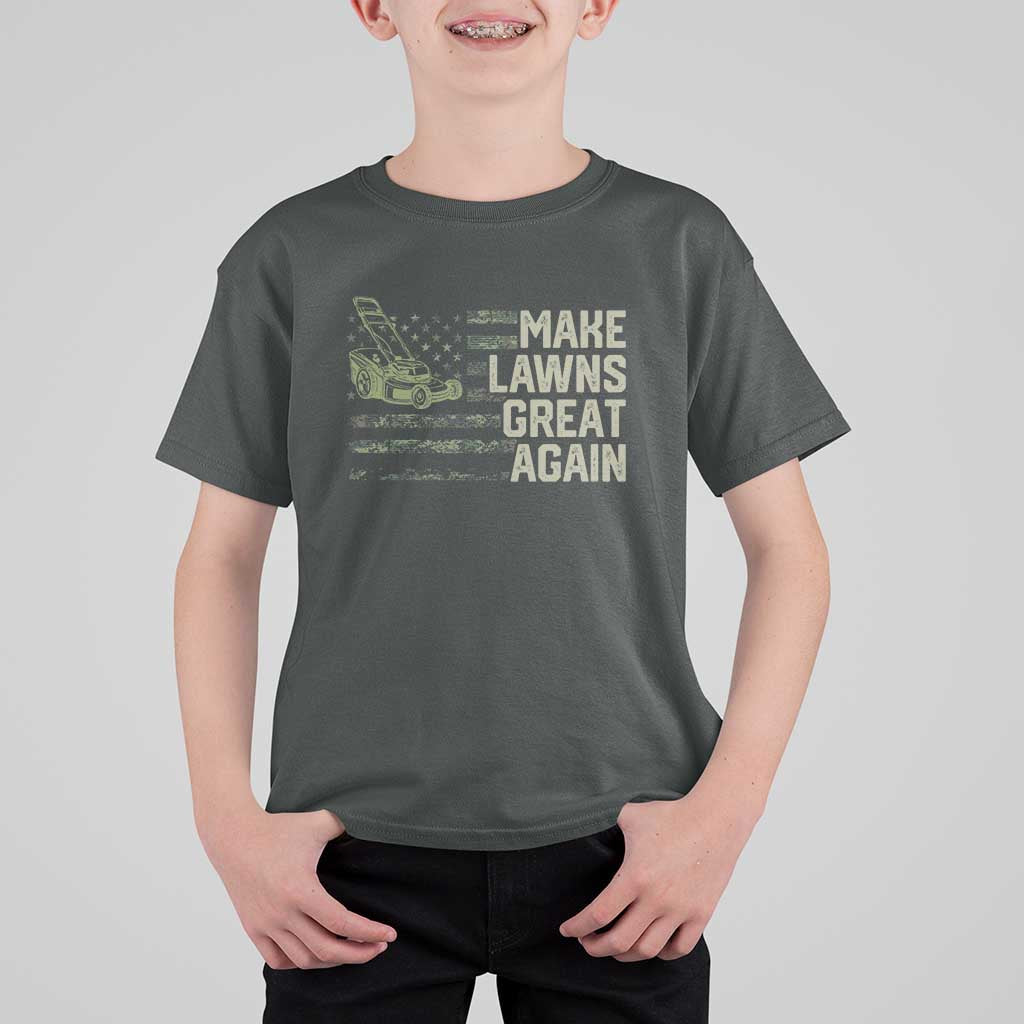 Funny Lawn Mower Dad Gardener T Shirt For Kid Make Lawns Great Again Fathers Day American Flag - Wonder Print Shop