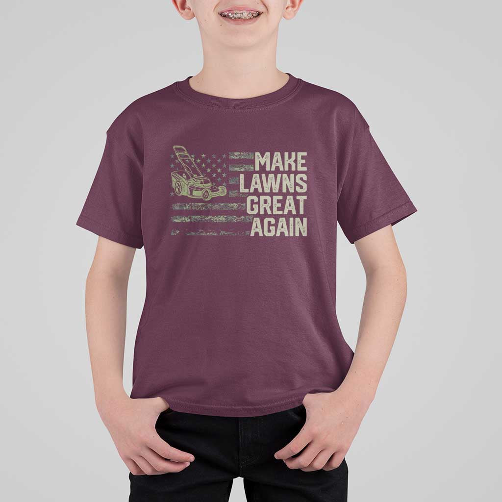 Funny Lawn Mower Dad Gardener T Shirt For Kid Make Lawns Great Again Fathers Day American Flag - Wonder Print Shop