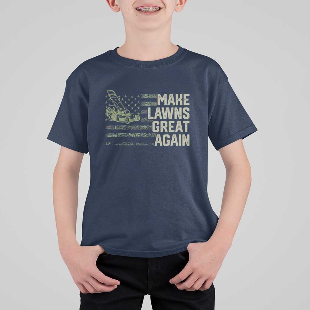 Funny Lawn Mower Dad Gardener T Shirt For Kid Make Lawns Great Again Fathers Day American Flag - Wonder Print Shop