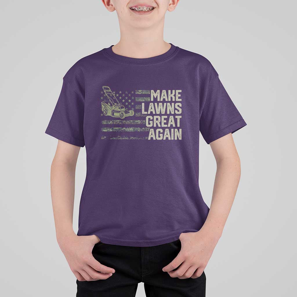 Funny Lawn Mower Dad Gardener T Shirt For Kid Make Lawns Great Again Fathers Day American Flag - Wonder Print Shop