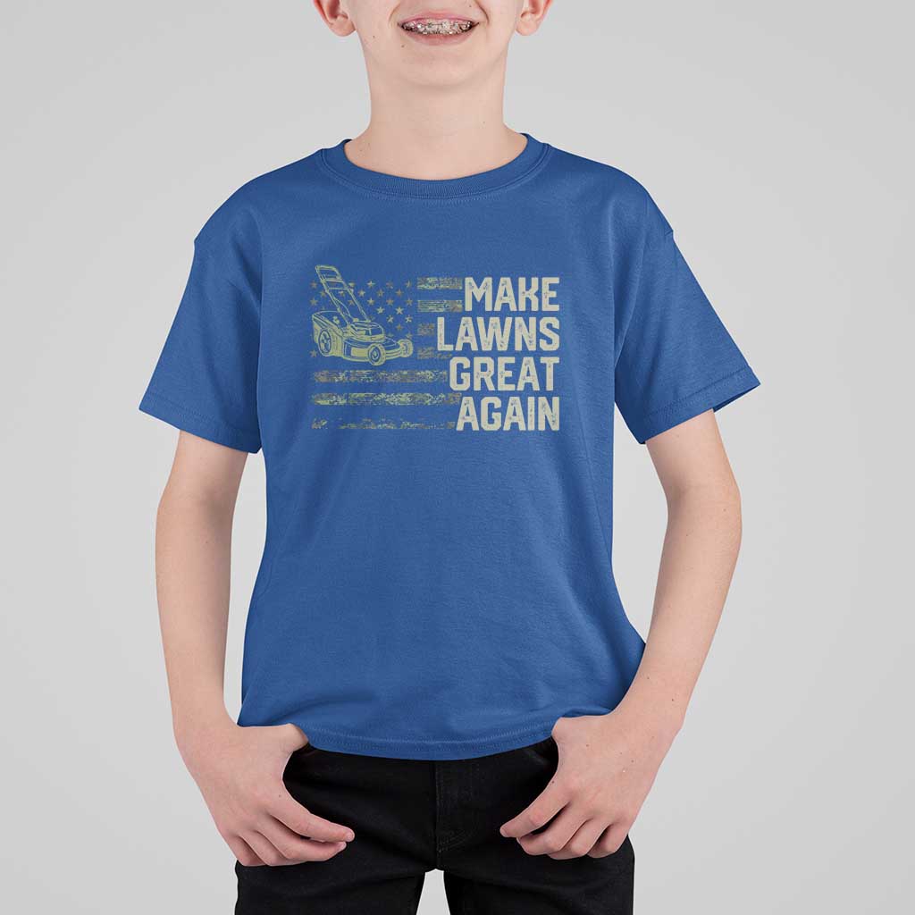 Funny Lawn Mower Dad Gardener T Shirt For Kid Make Lawns Great Again Fathers Day American Flag - Wonder Print Shop