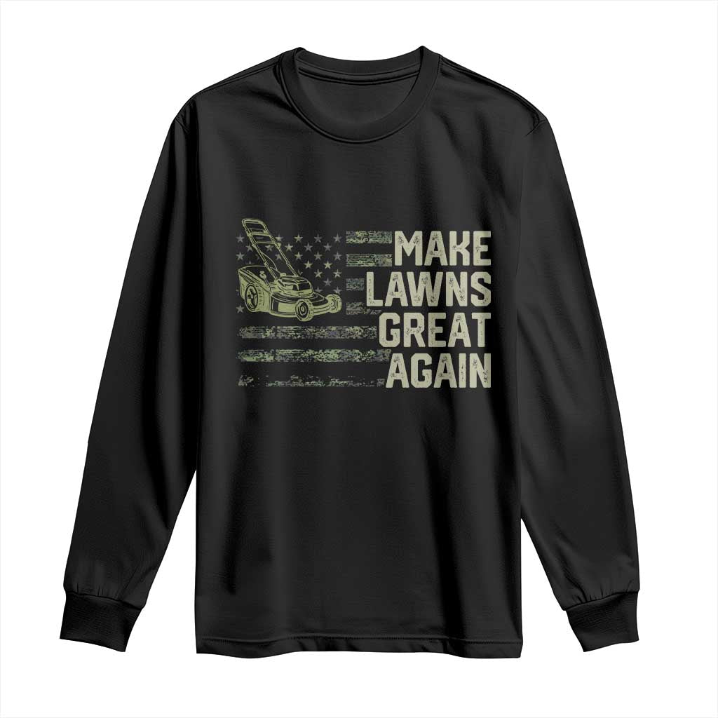 Funny Lawn Mower Dad Gardener Long Sleeve Shirt Make Lawns Great Again Fathers Day American Flag - Wonder Print Shop