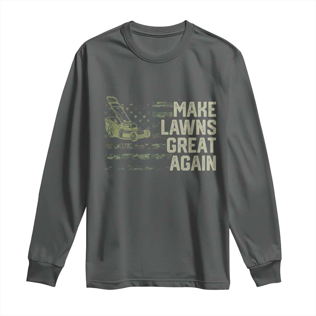 Funny Lawn Mower Dad Gardener Long Sleeve Shirt Make Lawns Great Again Fathers Day American Flag - Wonder Print Shop