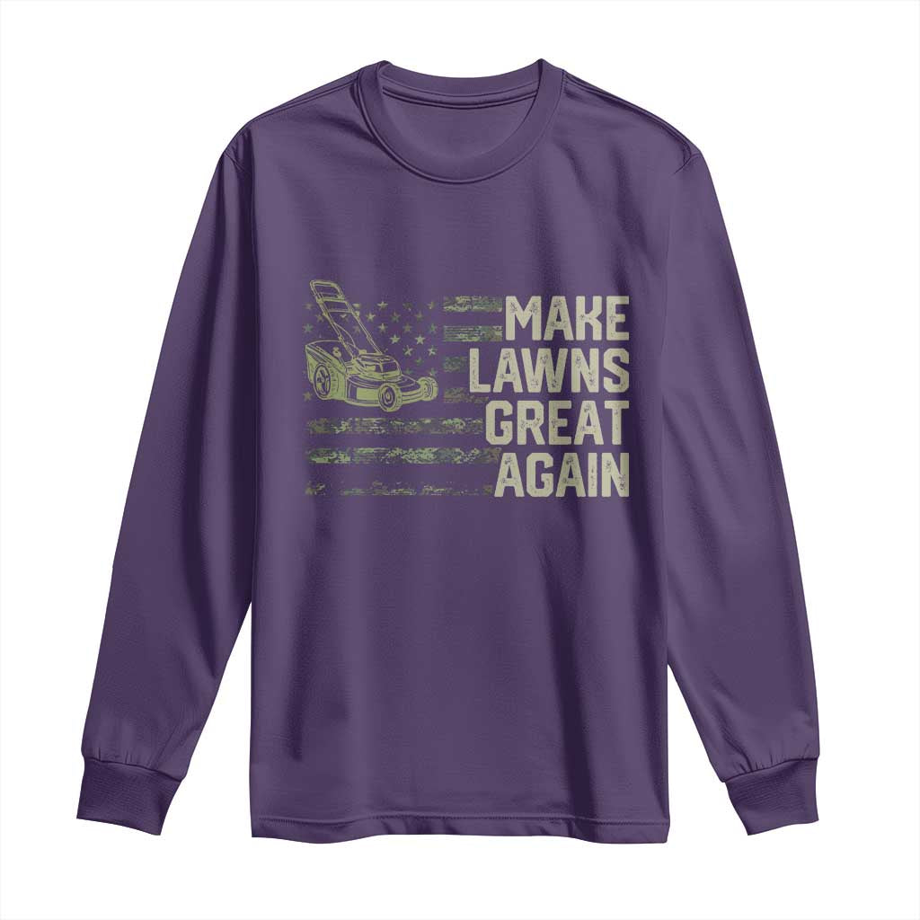 Funny Lawn Mower Dad Gardener Long Sleeve Shirt Make Lawns Great Again Fathers Day American Flag - Wonder Print Shop