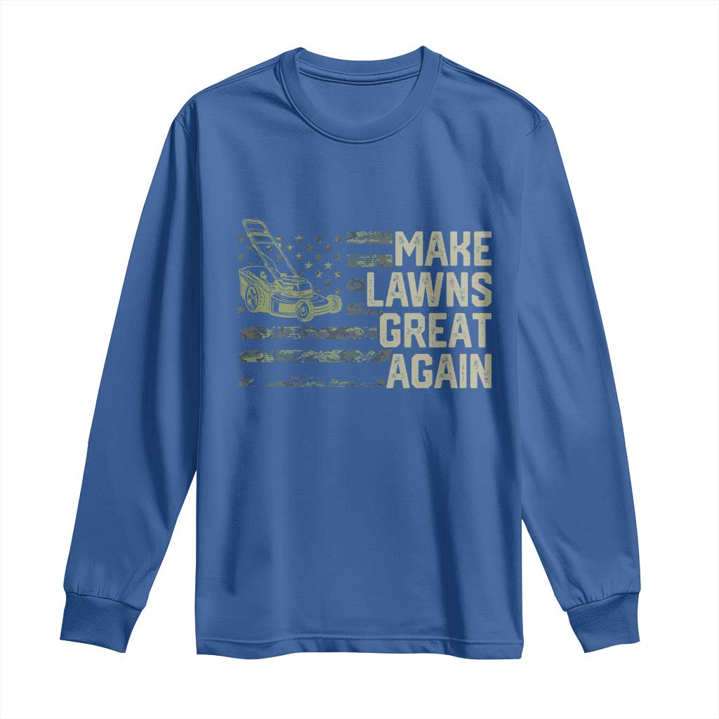Funny Lawn Mower Dad Gardener Long Sleeve Shirt Make Lawns Great Again Fathers Day American Flag - Wonder Print Shop