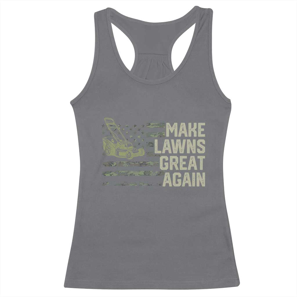 Funny Lawn Mower Dad Gardener Racerback Tank Top Make Lawns Great Again Fathers Day American Flag - Wonder Print Shop