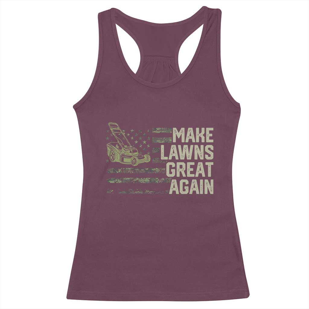 Funny Lawn Mower Dad Gardener Racerback Tank Top Make Lawns Great Again Fathers Day American Flag - Wonder Print Shop