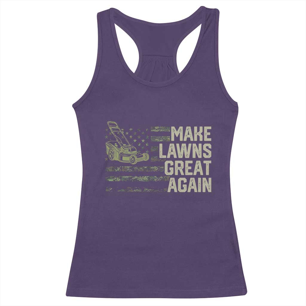 Funny Lawn Mower Dad Gardener Racerback Tank Top Make Lawns Great Again Fathers Day American Flag - Wonder Print Shop