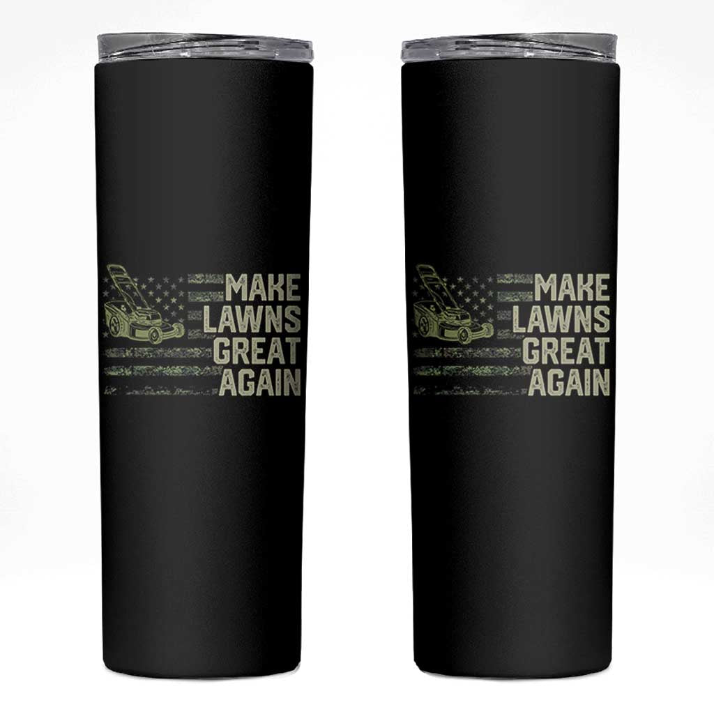 Funny Lawn Mower Dad Gardener Skinny Tumbler Make Lawns Great Again Fathers Day American Flag - Wonder Print Shop