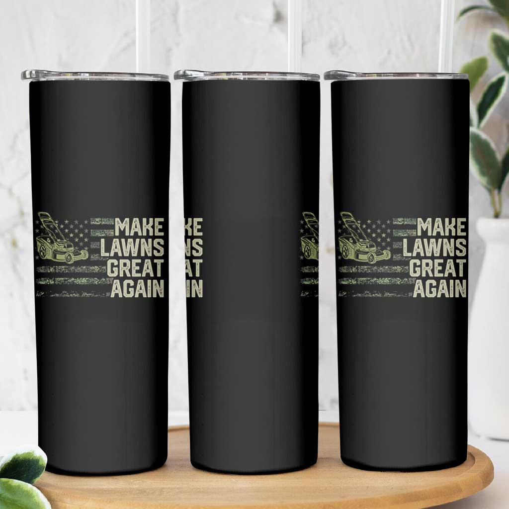Funny Lawn Mower Dad Gardener Skinny Tumbler Make Lawns Great Again Fathers Day American Flag - Wonder Print Shop