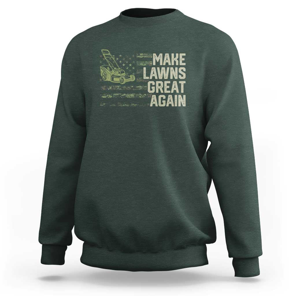 Funny Lawn Mower Dad Gardener Sweatshirt Make Lawns Great Again Fathers Day American Flag - Wonder Print Shop