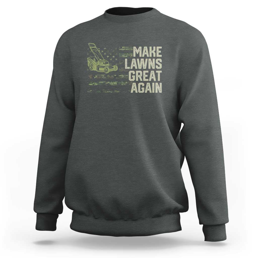 Funny Lawn Mower Dad Gardener Sweatshirt Make Lawns Great Again Fathers Day American Flag - Wonder Print Shop
