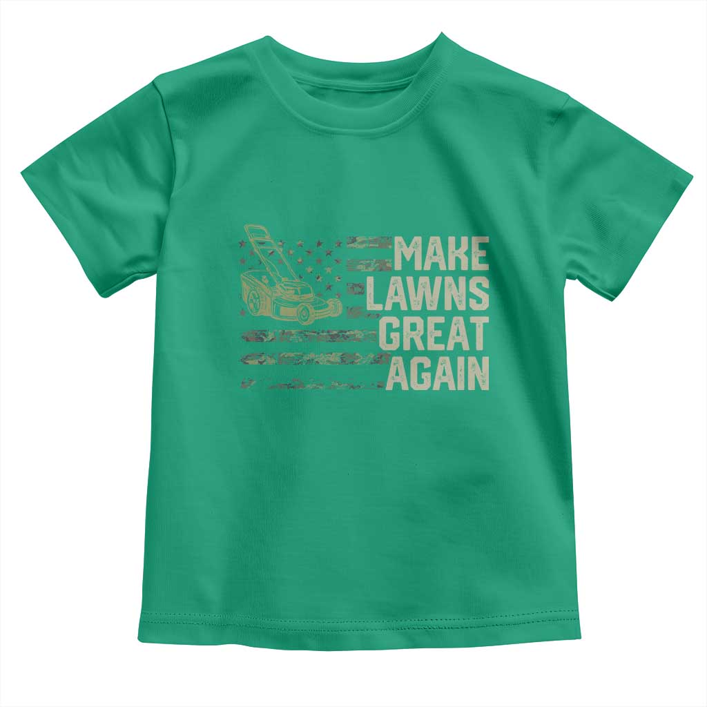 Funny Lawn Mower Dad Gardener Toddler T Shirt Make Lawns Great Again Fathers Day American Flag - Wonder Print Shop