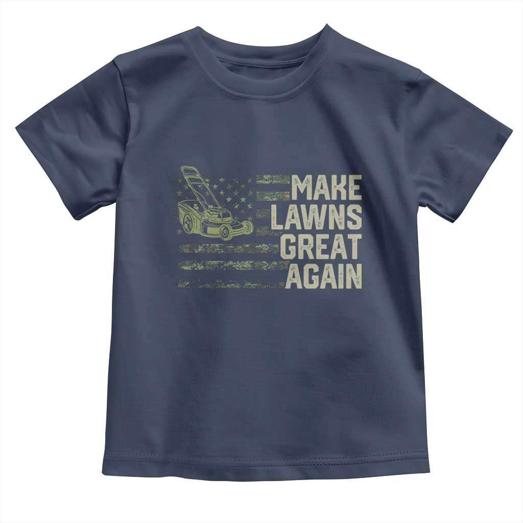 Funny Lawn Mower Dad Gardener Toddler T Shirt Make Lawns Great Again Fathers Day American Flag - Wonder Print Shop