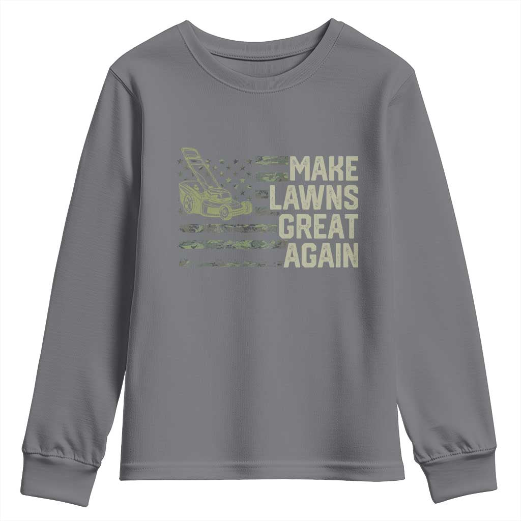 Funny Lawn Mower Dad Gardener Youth Sweatshirt Make Lawns Great Again Fathers Day American Flag - Wonder Print Shop