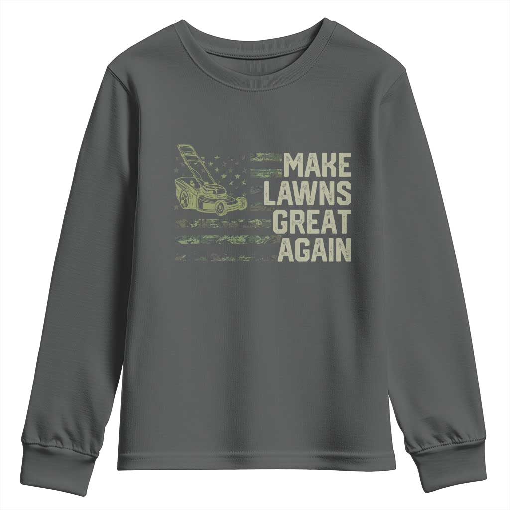 Funny Lawn Mower Dad Gardener Youth Sweatshirt Make Lawns Great Again Fathers Day American Flag - Wonder Print Shop