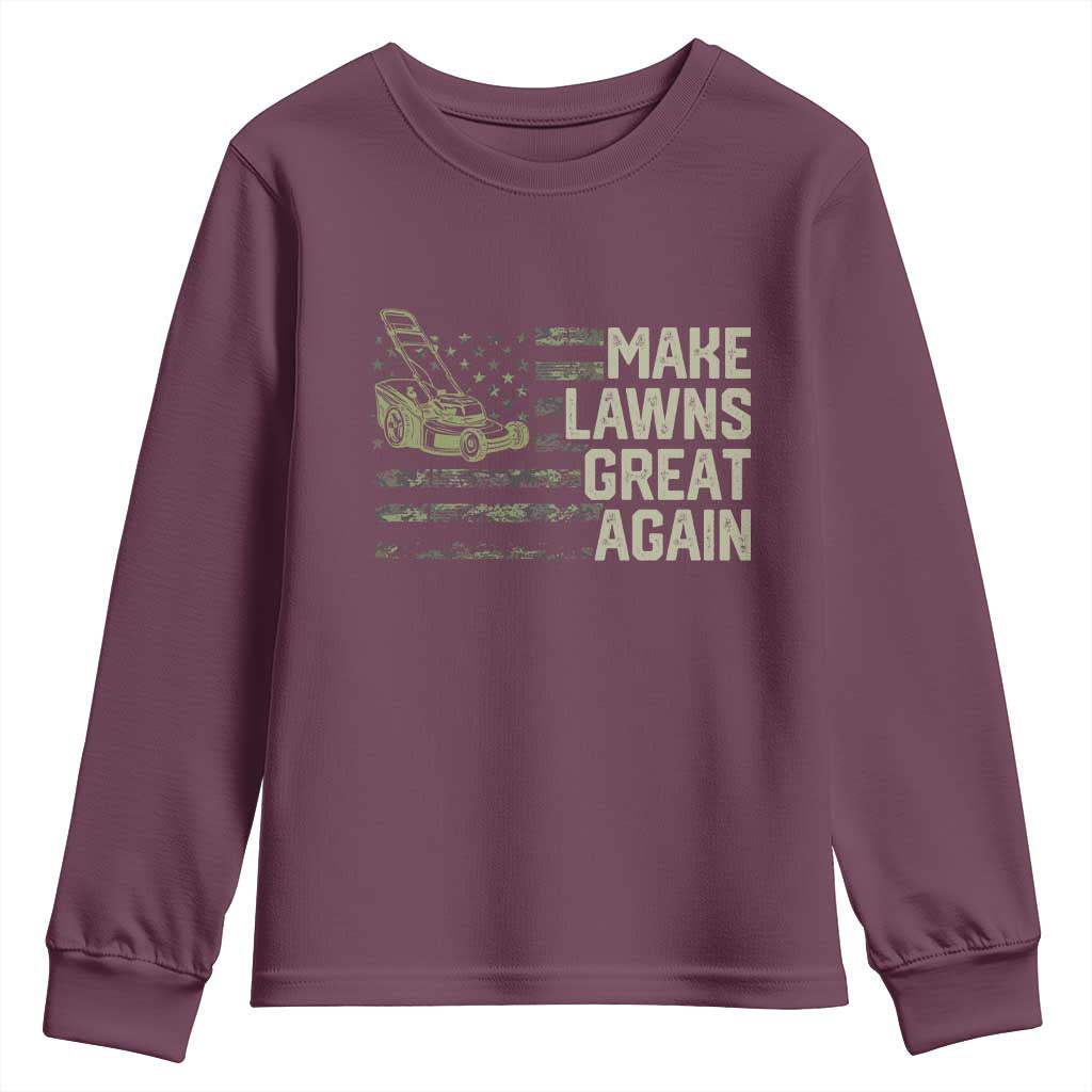 Funny Lawn Mower Dad Gardener Youth Sweatshirt Make Lawns Great Again Fathers Day American Flag - Wonder Print Shop