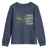 Funny Lawn Mower Dad Gardener Youth Sweatshirt Make Lawns Great Again Fathers Day American Flag - Wonder Print Shop