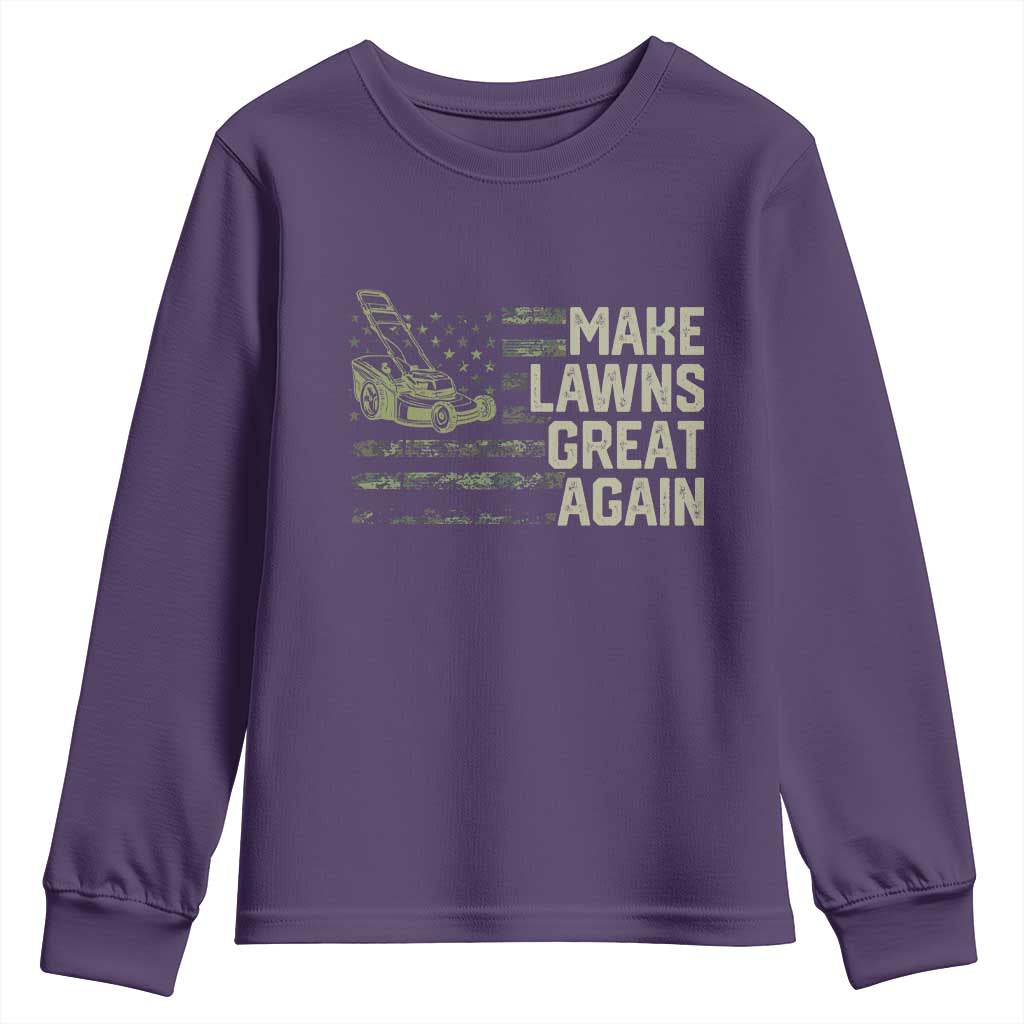 Funny Lawn Mower Dad Gardener Youth Sweatshirt Make Lawns Great Again Fathers Day American Flag - Wonder Print Shop