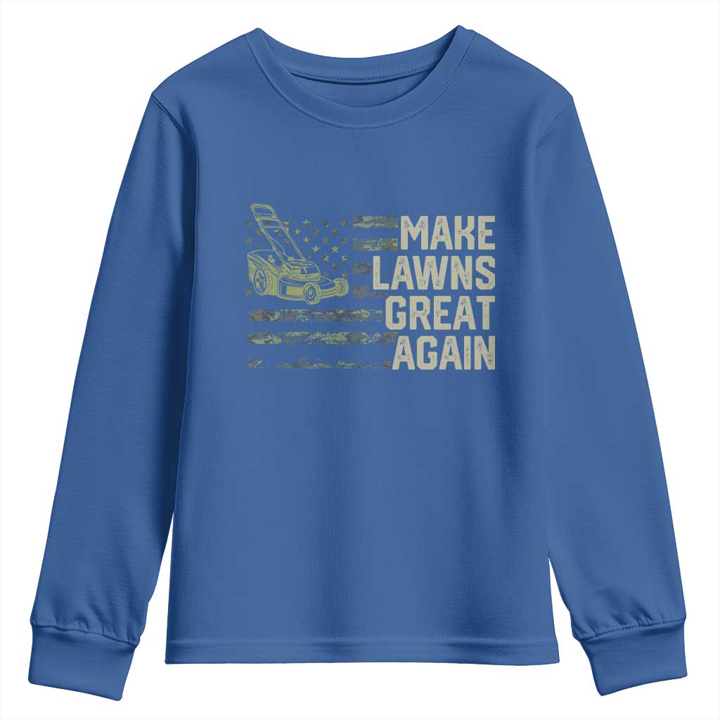 Funny Lawn Mower Dad Gardener Youth Sweatshirt Make Lawns Great Again Fathers Day American Flag - Wonder Print Shop