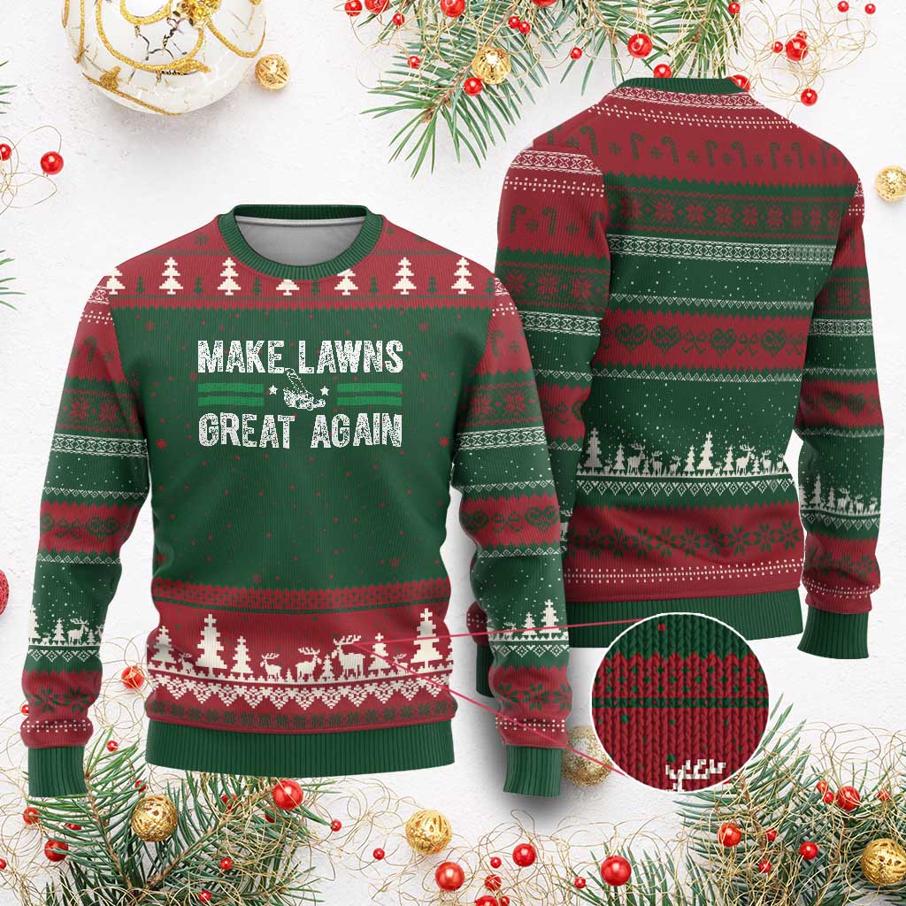 Funny Lawn Mower Dad Gardener Ugly Christmas Sweater Make Lawns Great Again Fathers Day - Wonder Print Shop