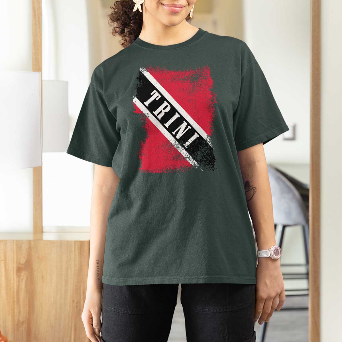 Trinidad and Tobago Flag T Shirt For Women Caribbean Souvenir - Wonder Print Shop