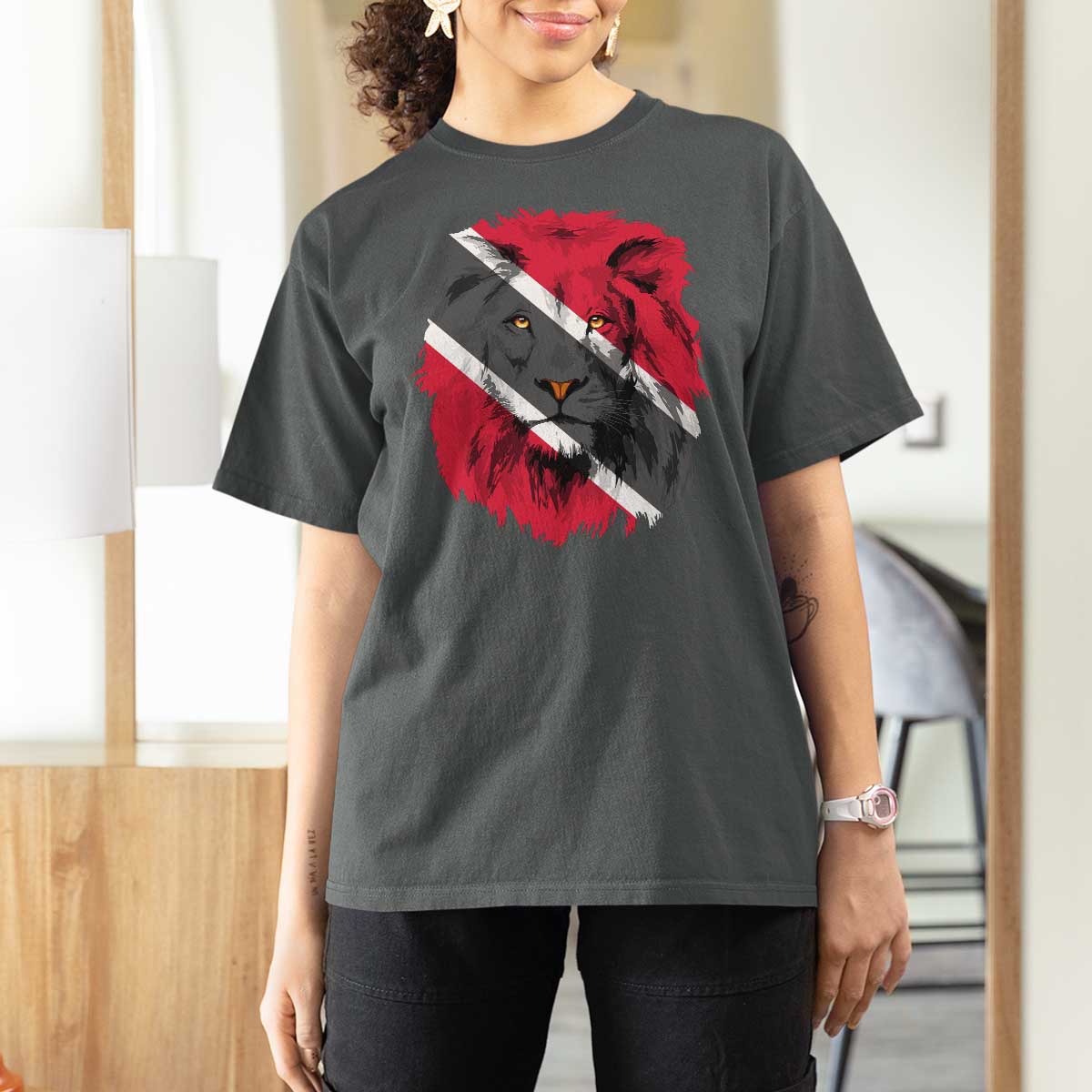Trinidad and Tobago Flag Lion T Shirt For Women Caribbean Souvenir - Wonder Print Shop