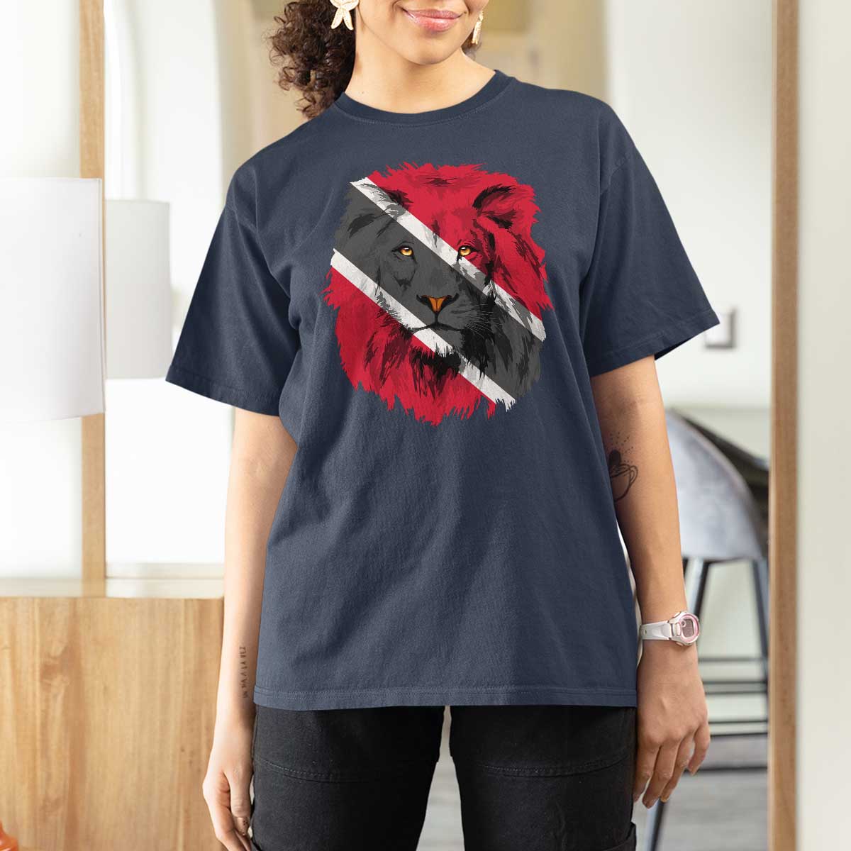 Trinidad and Tobago Flag Lion T Shirt For Women Caribbean Souvenir - Wonder Print Shop