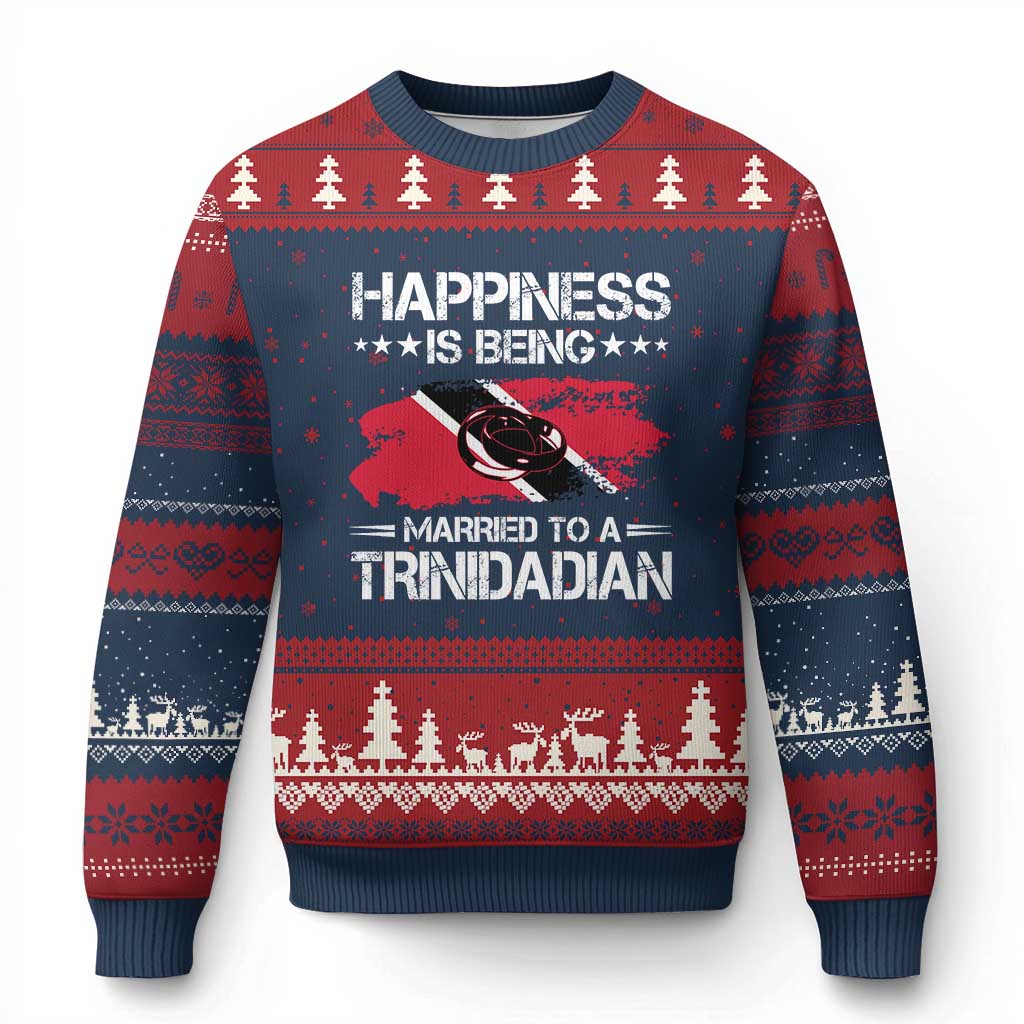 Happiness Is Being Married to a Trinidadian Ugly Christmas Sweater Trinidad & Tobago Flag Couples Gift - Wonder Print Shop