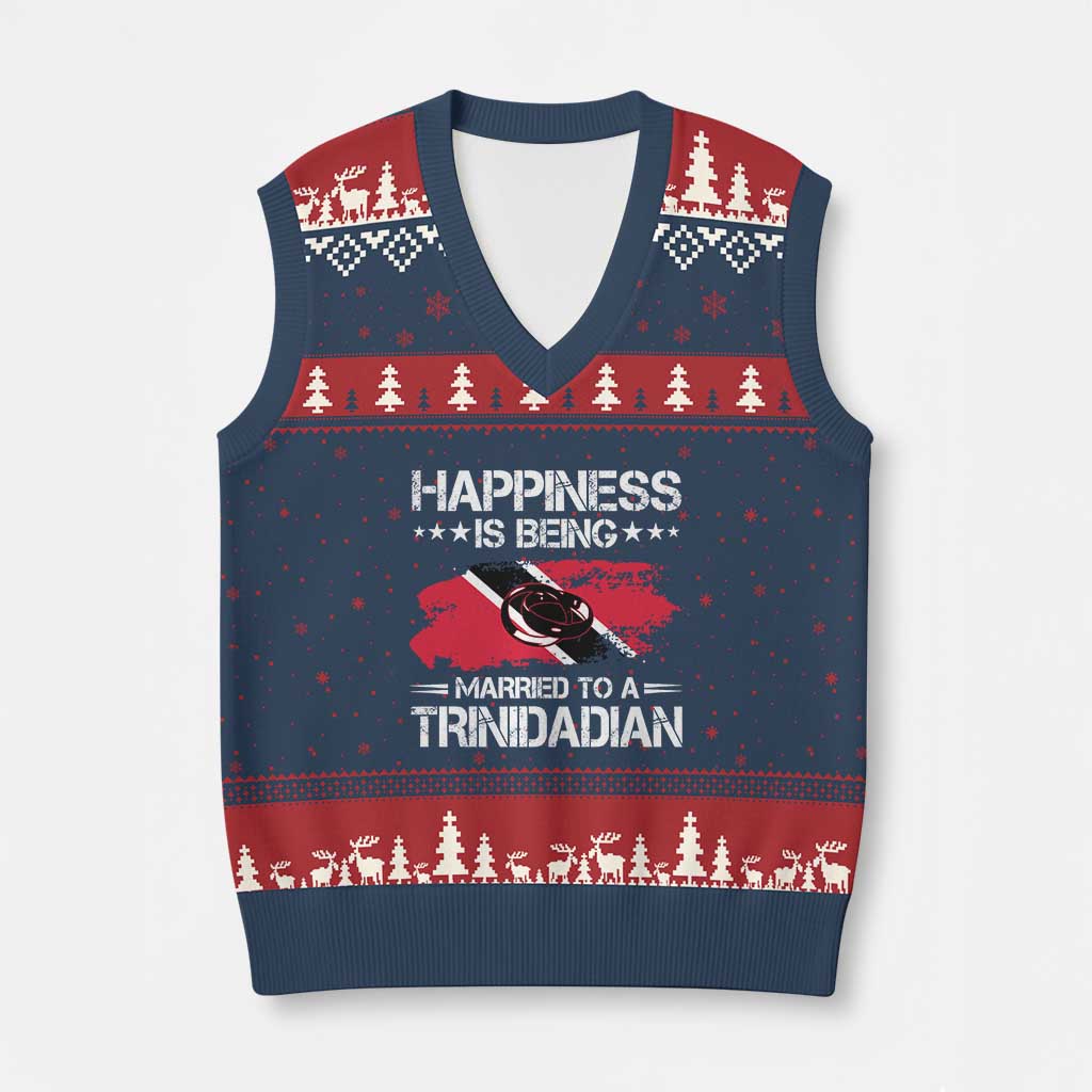 Happiness Is Being Married to a Trinidadian V-Neck Knit Sweater Vest Trinidad & Tobago Flag Couples Gift - Wonder Print Shop
