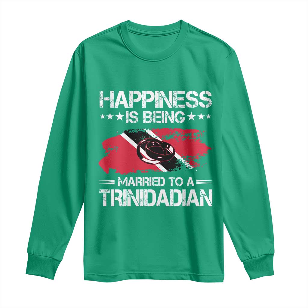 Happiness Is Being Married to a Trinidadian Long Sleeve Shirt Trinidad & Tobago Flag Couples Gift - Wonder Print Shop